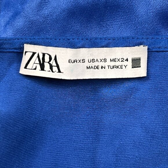 Zara Women's Blue Satin Strappy Halter Mini Slip Summer Dress Size XS - Picture 5 of 5